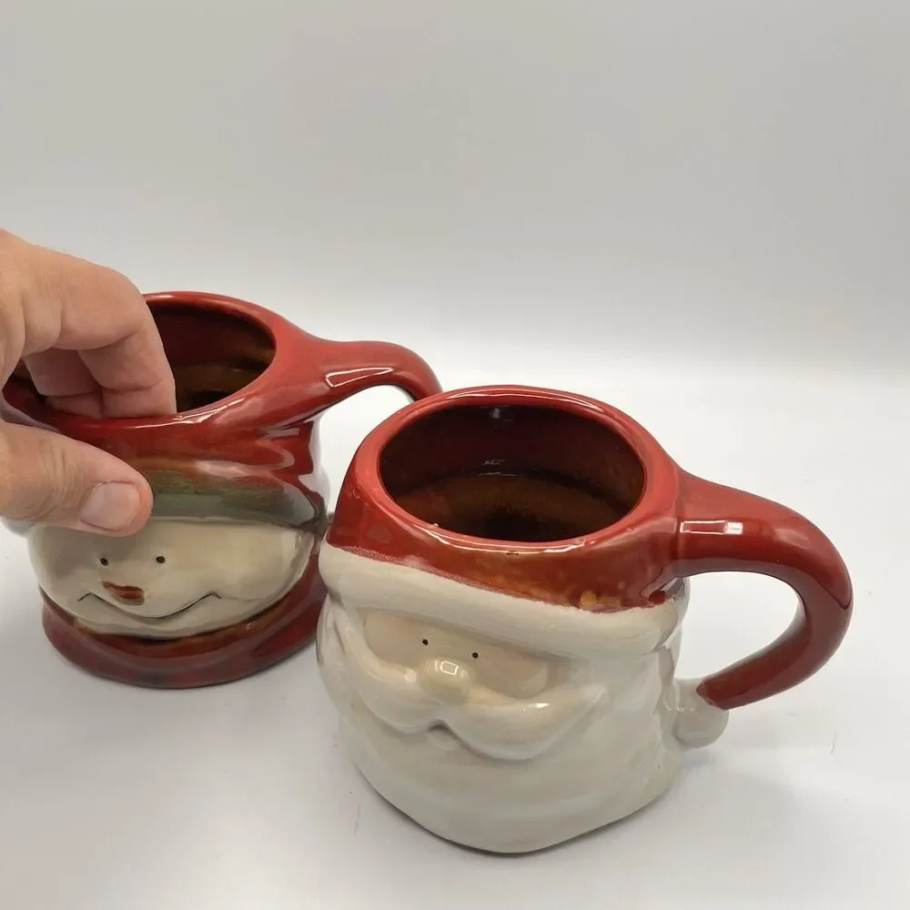 Snowman And Santa Holiday Target 2010 Stoneware Ceramic 16 oz Coffee, Tea Qty 2